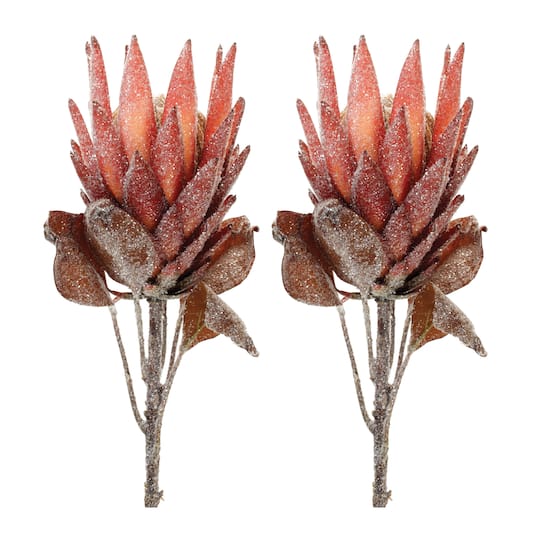 91522DS 29 in. Polyester Protea Stem, Red & Orange - Set of 2
